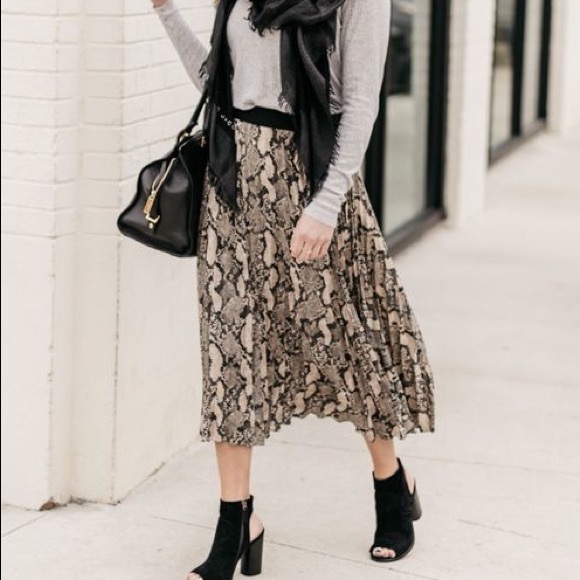 Snake Print Pleated Skirt - Picture 2 of 8